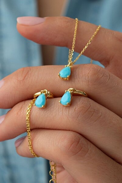 Silvano Jewelry 925 Ayar Gümüş Firuze Taşlı Kolye Küpe Seti
