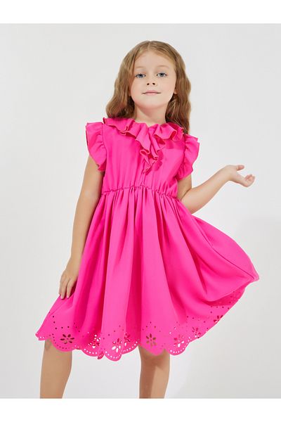 Styli Ruffle Trim Cut-Out Hem Casual Dress