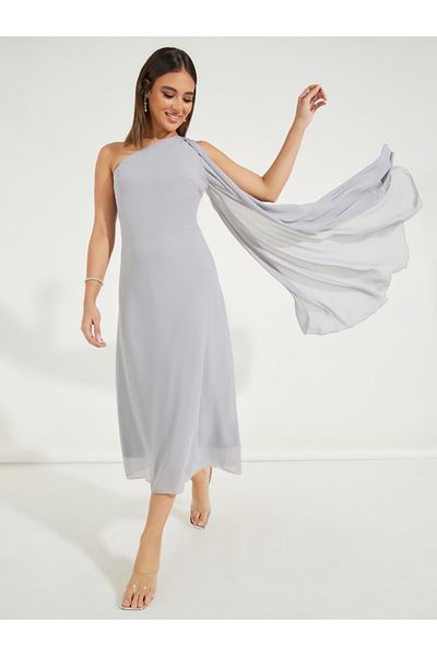 Styli One Shoulder Draped Midi Dress