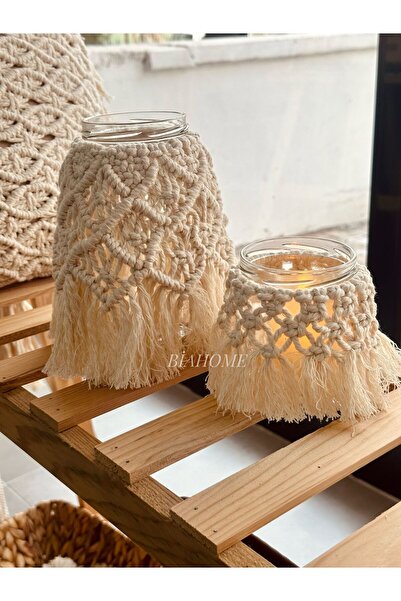 BİA HOME Makrome Mumluk, 2'li Makrome Şamdan, Makrome Vazo, Makrome Kalemlik,...