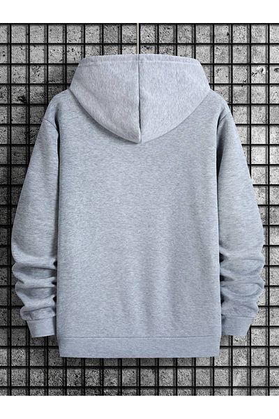 PALPİTO Мъжки сив суитшърт с качулка и 3 нишки с щампа Plz Use It
