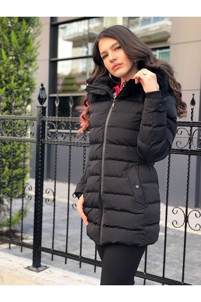 dörtelle Guler de blană pentru femei - Palton Yasmin cu glugă detașabilă