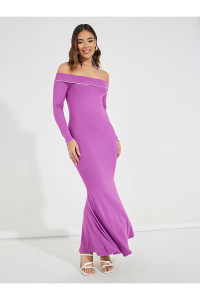 Styli Off Shoulder Mermaid Hem Maxi Dress