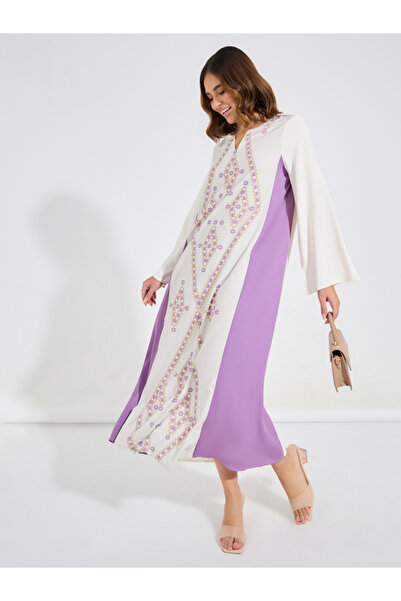 Take Two By Styli Side Contrast Panel Printed Jalabiya