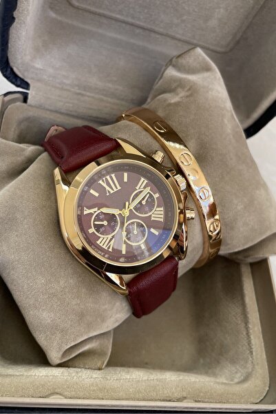 Leerybee Deri Kordon Kartier Bileklik Hediyeli Retro Model Kombine Deri Kordon Kadın Kol Saati Hediye Kutulu