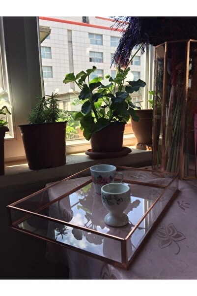 GÜVEN Cam Kahve Sunum Tepsisi Nişan Tepsi 25x20x5 Cm