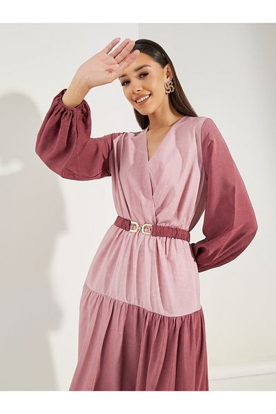 Styli Color Block Long Sleeves Shift Midi Dress