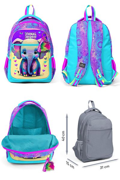 Coral High Geantă de școală pentru fete turcoaz roz - set de cinci, potrivită pentru școala primară