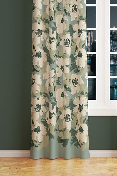 Moud's Suede Extraphore Drawstring - Green Flower Pattern, Single Wing, Living Room Background Curtain - Prd-1037