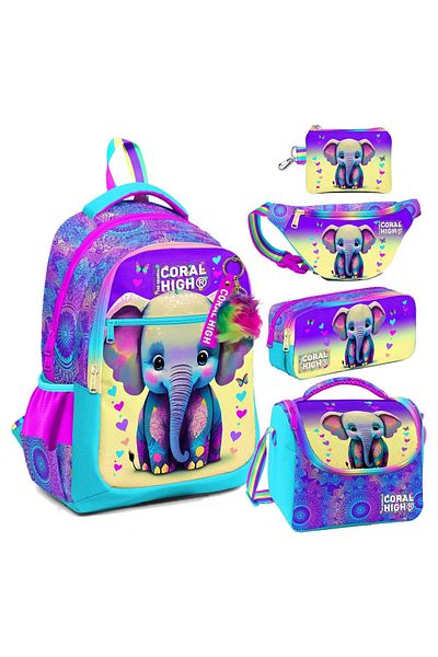 Coral High Geantă de școală pentru fete turcoaz roz - set de cinci, potrivită pentru școala primară