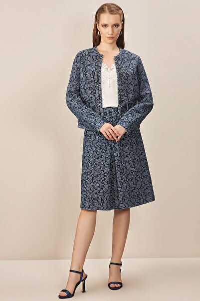 Guitar Evaze Mavi Jakarlı Etek