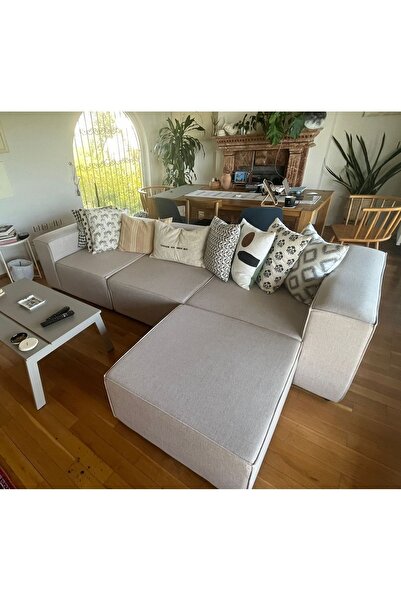 Mobilya Depom Mode Soft Köşe Koltuk Takımı 4 Modül Bej Keten 05 Kumaş (DAİREN...