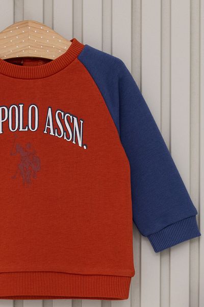 U.S. Polo Assn. طقم بيبي بوي برتقالي مكون من قطعتين