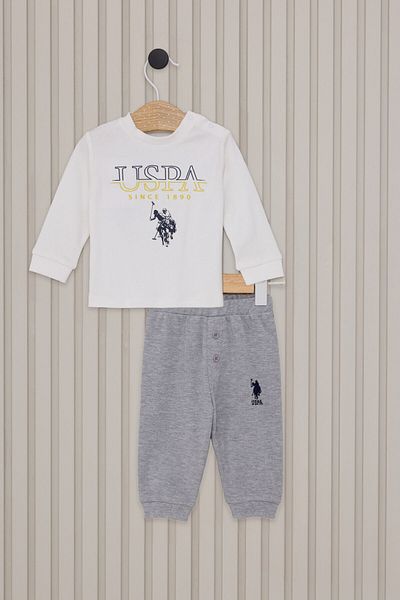U.S. Polo Assn. Baby Boy White 2-Piece Baby Set