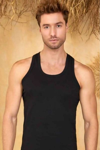 Berrak 6-piece Men's Black Cotton Classic Tank Top