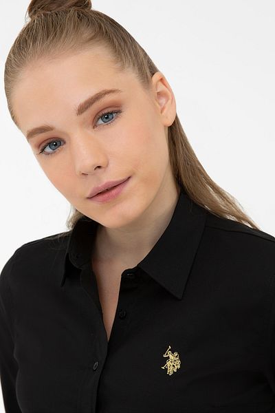 U.S. Polo Assn. Cămașă de bază neagră cu mânecă lungă pentru femei