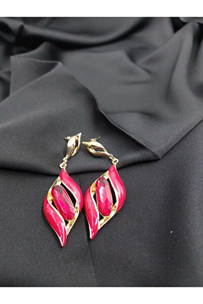 JEWELRY Kırmızı Sallantılı Abiye Altın Kaplama Küpe