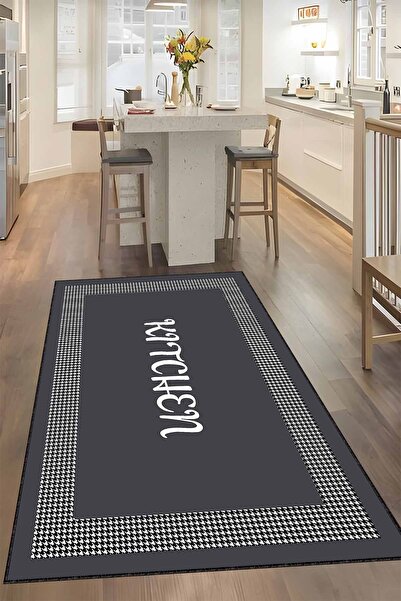 Viva Home Antrasit Kaymaz Tabanlı Kitchen Mutfak Halısı Yolluk