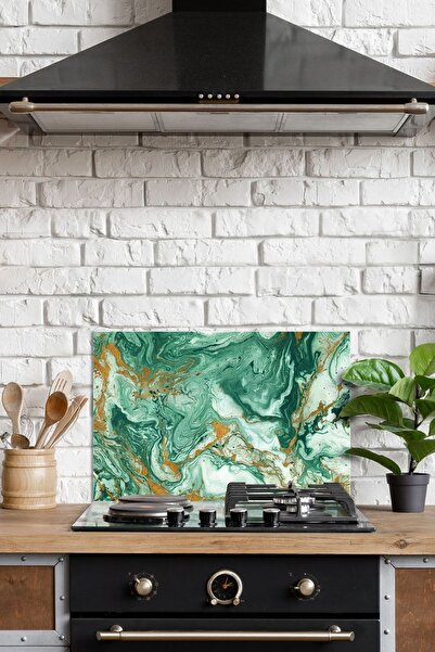 Decovetro Захисне скло для плити з візерунком із смарагдово-зеленого мармуру ...