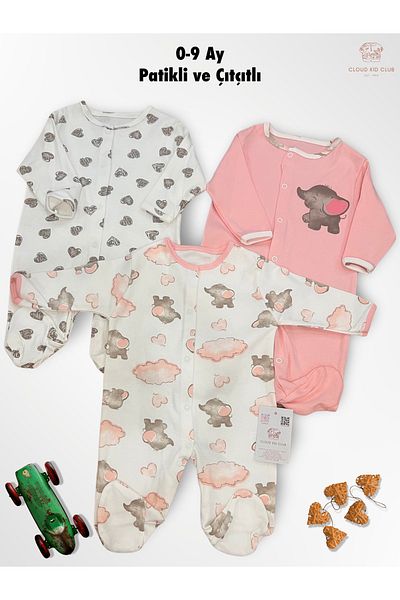 cloudkidclub 0-18 Months Baby Rompers - 100% Natural Cotton, Set of 3, Unisex