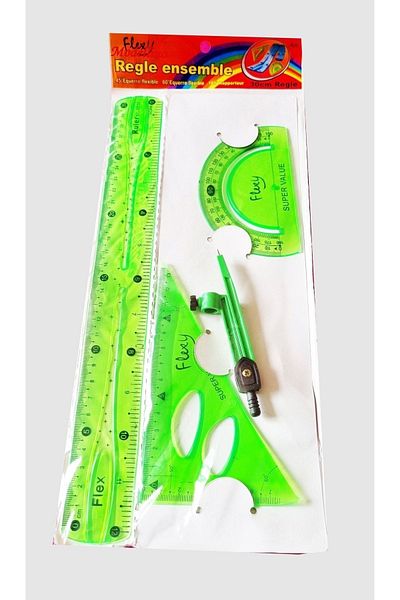 Modellino Flexy Ruler Set Flexible Unbreakable 4 Pieces 30cm with Ruler and Jibs - Green