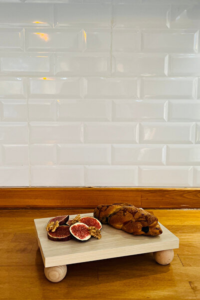 justwood Mdf Tabaklı Kayın Top Ayaklı Risus 17x25 Cm Yuvarlak Pasta Sunum Ser...