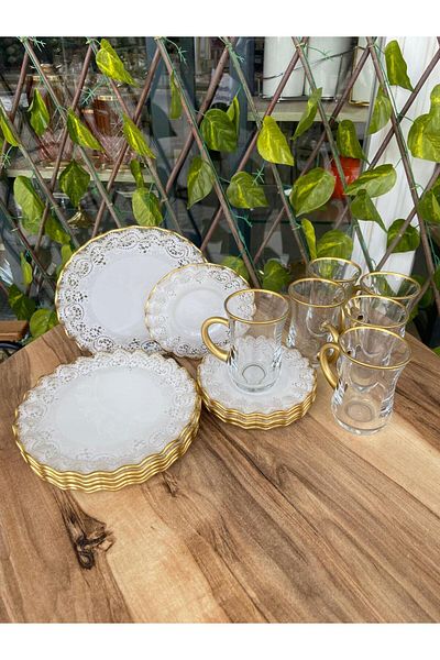 GÜRCÜGLASS Lace 18 Prç Tea Keyfet with Handles