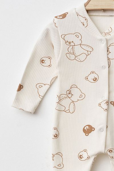 Beniizle Unisex Teddy Bear Patterned Snap Booties Jumpsuit