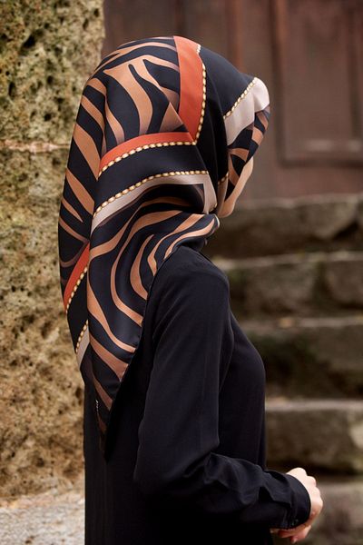 Vissona Γυναικείο μεταξωτό μαντήλι Twill Χρυσό Μαύρο