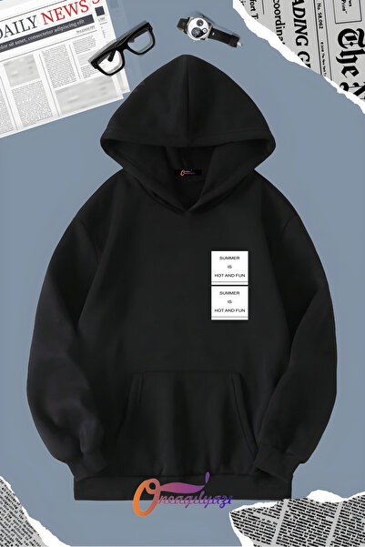 oneagılyazı سويت شيرت بغطاء للرأس - تصميم مطبوع عليه متعة الصيف