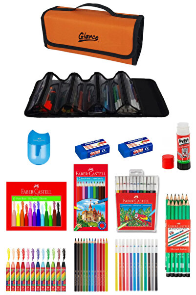 GLANCE 4 Bölümlü Kalem Çantası  Faber Kuruboya Pastel Keçeli Kurşun Kalem Sti...