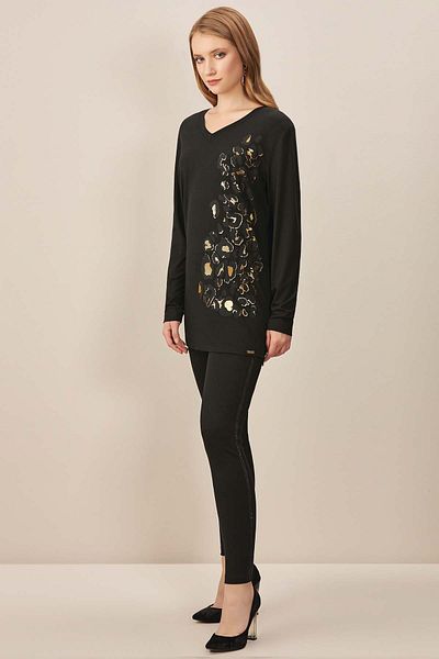 Guitar Black V-neck Combed Cotton Tunic