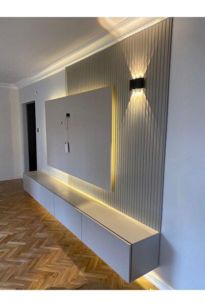 balkanlarparke BALKANLAR MDF DUVAR PANELİ E MODEL GÖK GRİ (10 ADET)  12CM x 2...