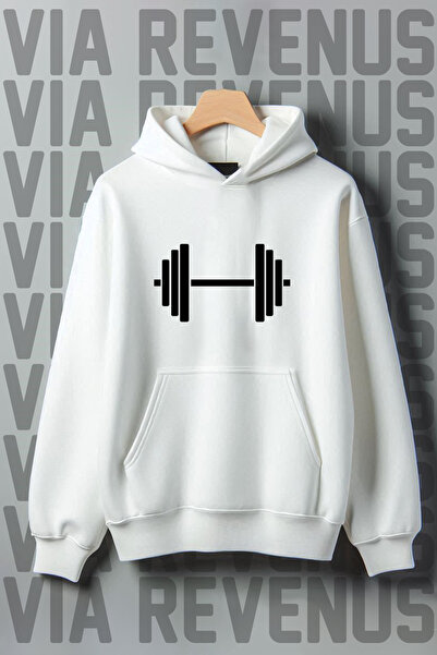 Vordevia Imprimeu Gym Barbell - Buzunar cangur, 3 fire, hanorac supradimensio...