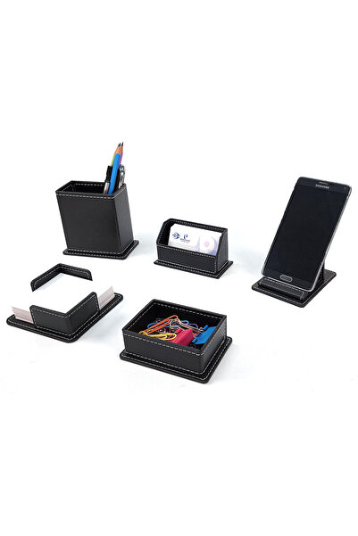 prozenis Pr3705 Модел 5 части черен кожен комплект за офис бюро