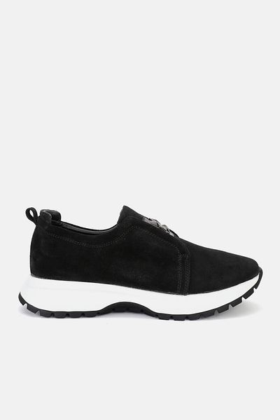 TUNAELLİ Μαύρο Suede Leather Buckle Γυναικείο Sneaker - Γνήσια Φυσικά Παπούτσια