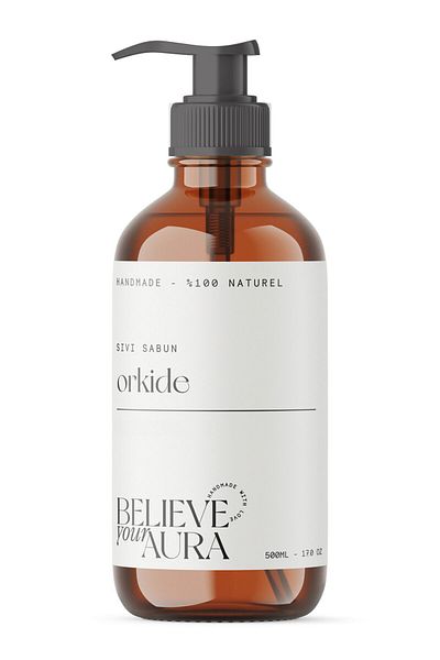 Believe Your Aura Natural Orchid Colored Hand and Skin Soap - Vitamin E Aloe Vera Shea - 500 ml
