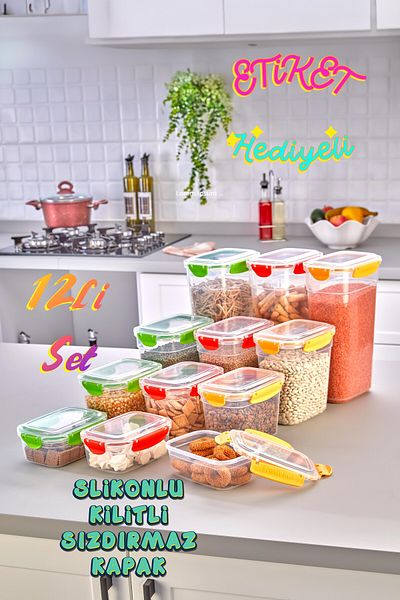 ASlife Home 4-size Silicone 12-piece Storage Set - Leak-proof, Airtight, Lockable Lid, 700ml 1300ml 2000ml 3200ml