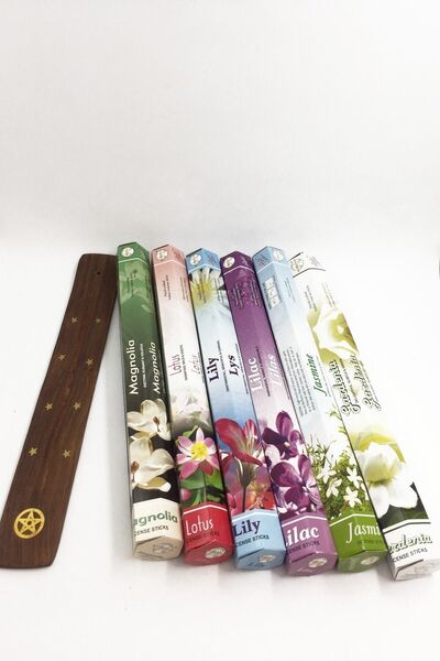 Flute Tütsü 6 Çeşit Manolya, Lotus, Zambak, Leylak, Yasemin, Gardenya Ve Tütsü Kayığı 120 Adet Tütsü