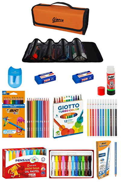 GLANCE 4 Bölümlü Kalem Çantası  Bic Kuruboya PensanPastel Giotto Keçeli Kurşu...