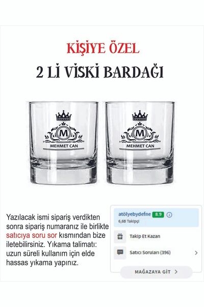 blackbonds 2 Li Kişiye Özel Isimli Kral Taçlı Baskılı Viski Bardağı Kral Tacı