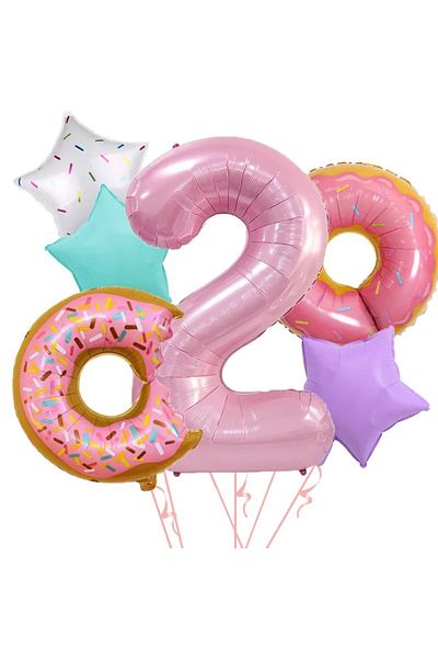 DÜVENCİ TİCARET 6 Pieces Numbered Donut Balloon Set - Star Foil Age Birthday Party Decor