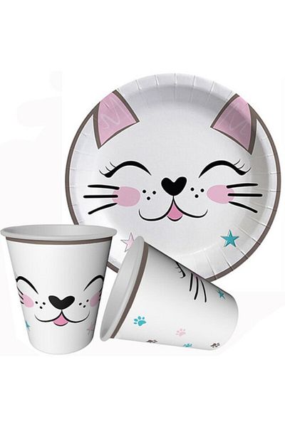 turkuaz parti Miss Cat Cardboard Cup - 8 Pieces
