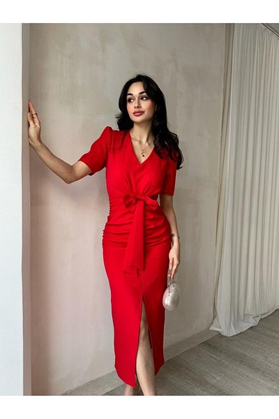 Afiş Butik Pink Slit Dress - Bow Detail