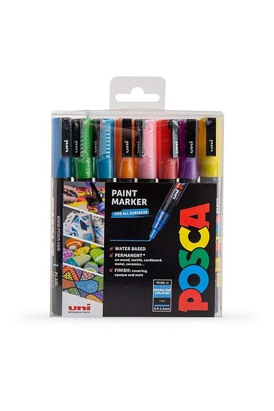 Uni Posca Marker PC-3m (0.9-1.3MM) 3m Glitter Set of 8