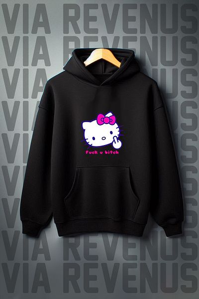 Vordevia Kangaroo Printed - 3 Thread Ribbed Oversize Hooded Sweatshirt