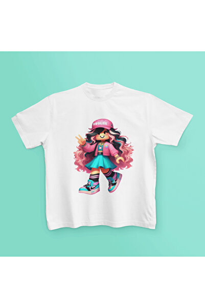 MAGORS Roblox Girl - Παιδικό κοντομάνικο μπλουζάκι από βαμβακερό λαιμόκοψη