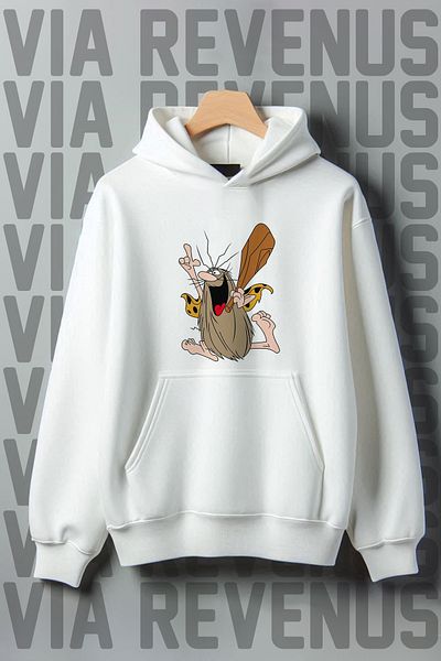 Vordevia Captain Cave Man Patterned - Oversize Kangaroo Pocket Hooded Sweatshirt, 3 Thread Raster