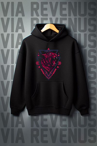 Vordevia Kangaroo Printed - 3 Thread Black Hooded Wide Sweatshirt