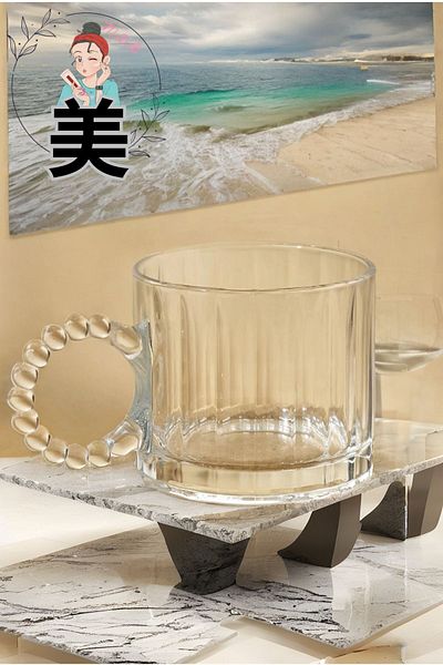 FORSEİ LUCA 1 Piece Glass Beaded Cup with Handle - Hot and Cold Soft Drink for Tea and Coffee